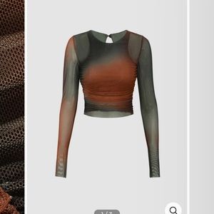 Tie Dye Sheer Mesh Long Sleeve Top, Cropped